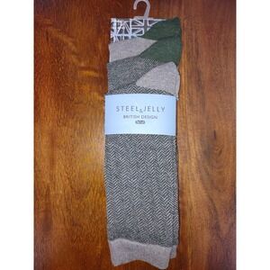 Steel & Jelly Mens Socks British Herringbone Green Grey UK 7-11 US 7-12 EU 40-45